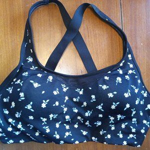 PinkSport medium impact, black with pastel floral, mesh insert